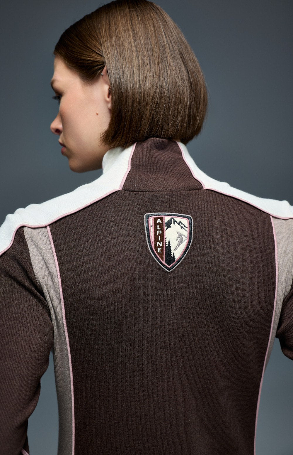 Alp N Rock Savannah Mock Neck, brown, taupe, and white longsleeve ski shirt for women