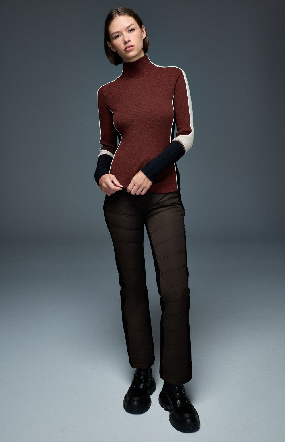 Alp N Rock Savannah Mock Neck, dark red, black, and white longsleeve ski shirt for women