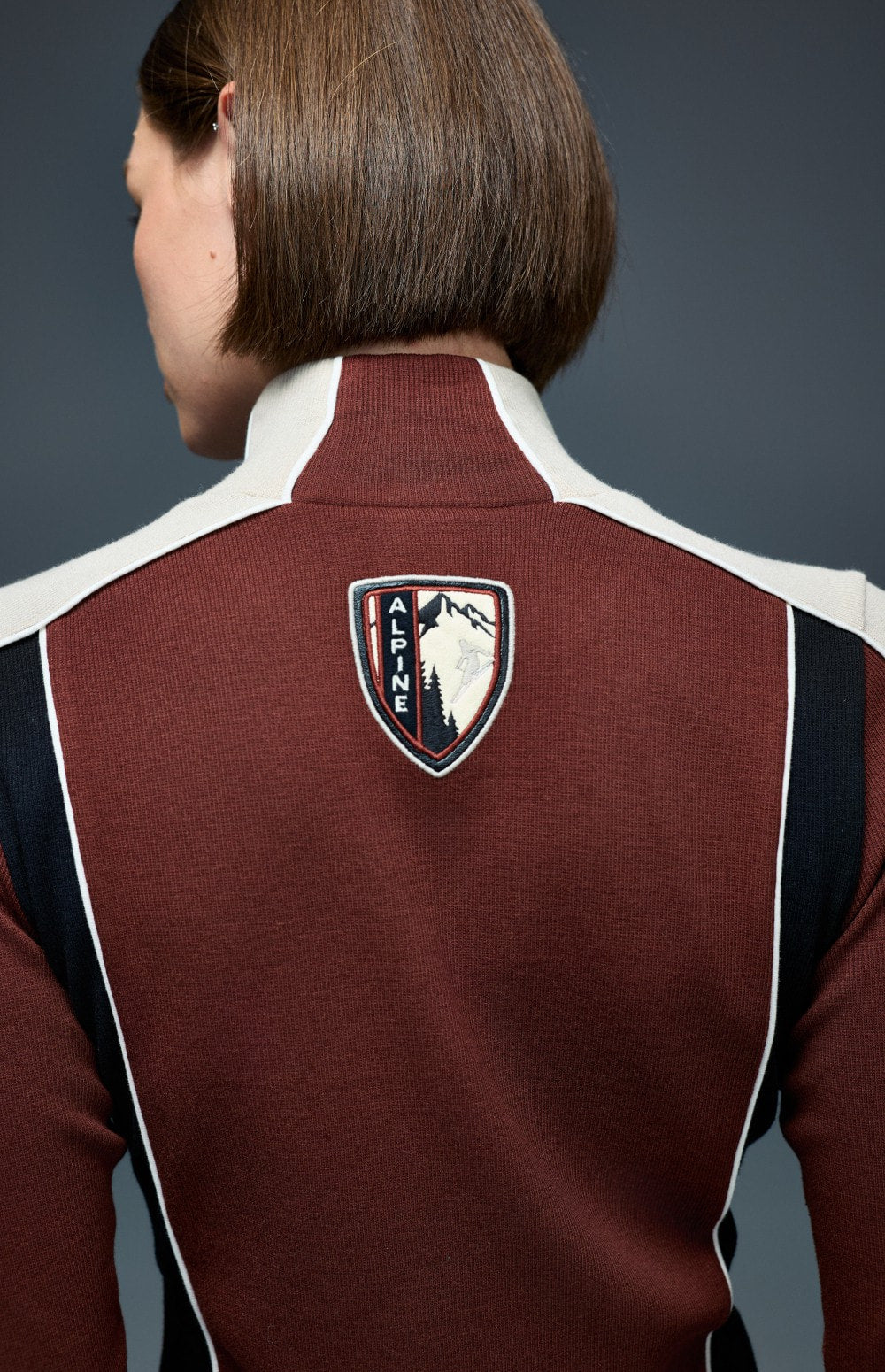 Alp N Rock Savannah Mock Neck, dark red, black, and white longsleeve ski shirt for women