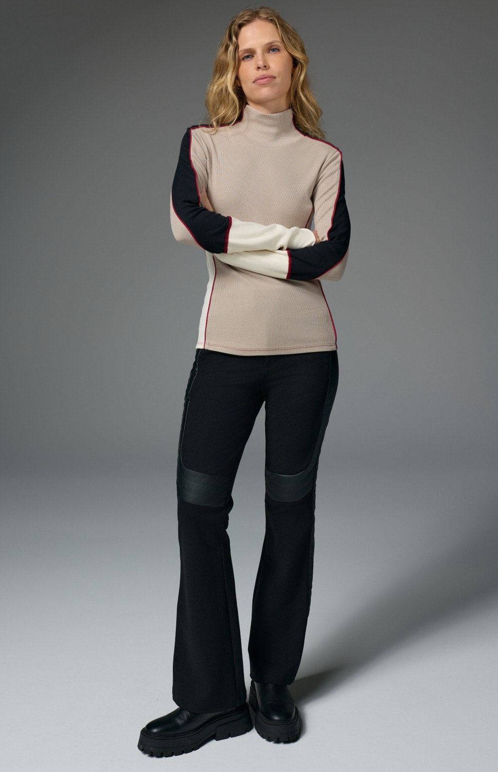 Alp N Rock Savannah Mock Neck, beige, black, and white longsleeve ski shirt for women