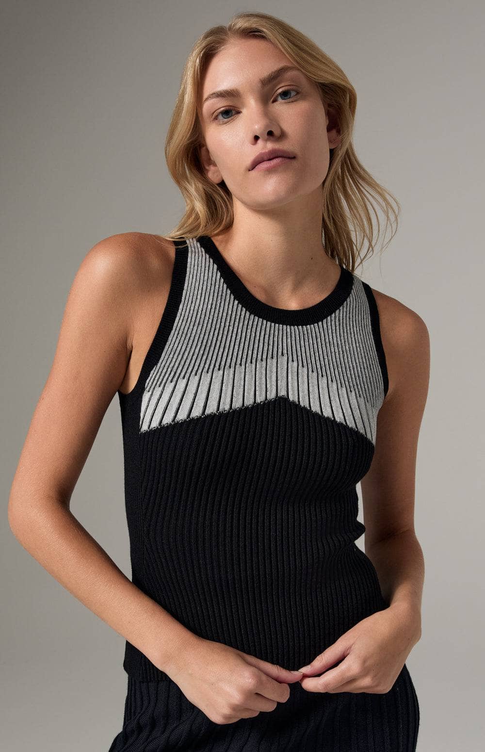 Alp N Rock Tallulah Tank, Women's Ribbed Knit Tank Top with Graphic Pattern in Grey, and Black