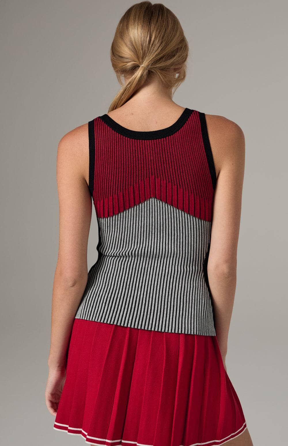 Alp N Rock Tallulah Tank, Women's Ribbed Knit Tank Top with Graphic Pattern in Red, Grey, and Black