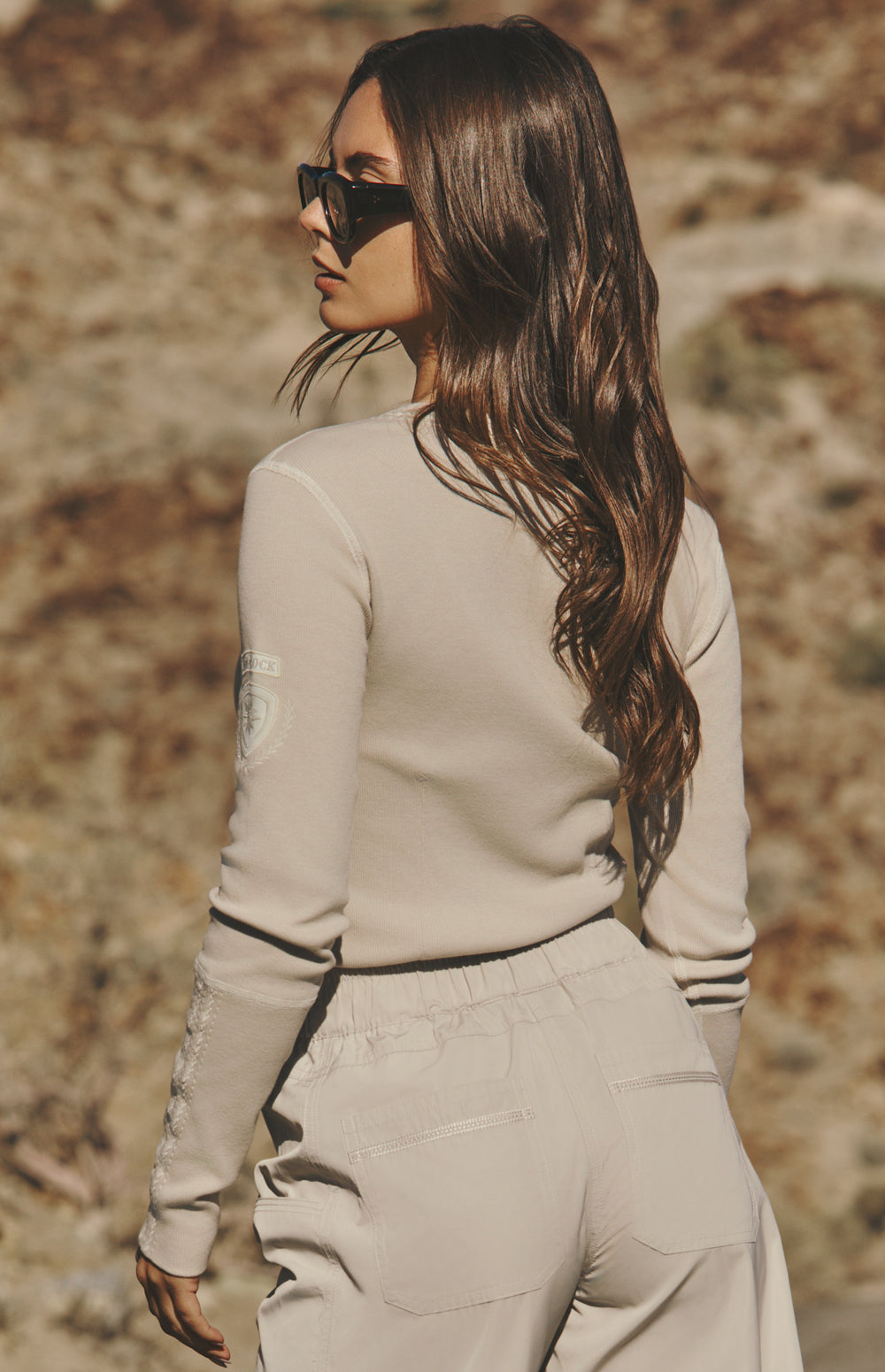 Alp N Rock Winowa Henley Shirt, beige lonsleeve henley shirt for women with embroidered details