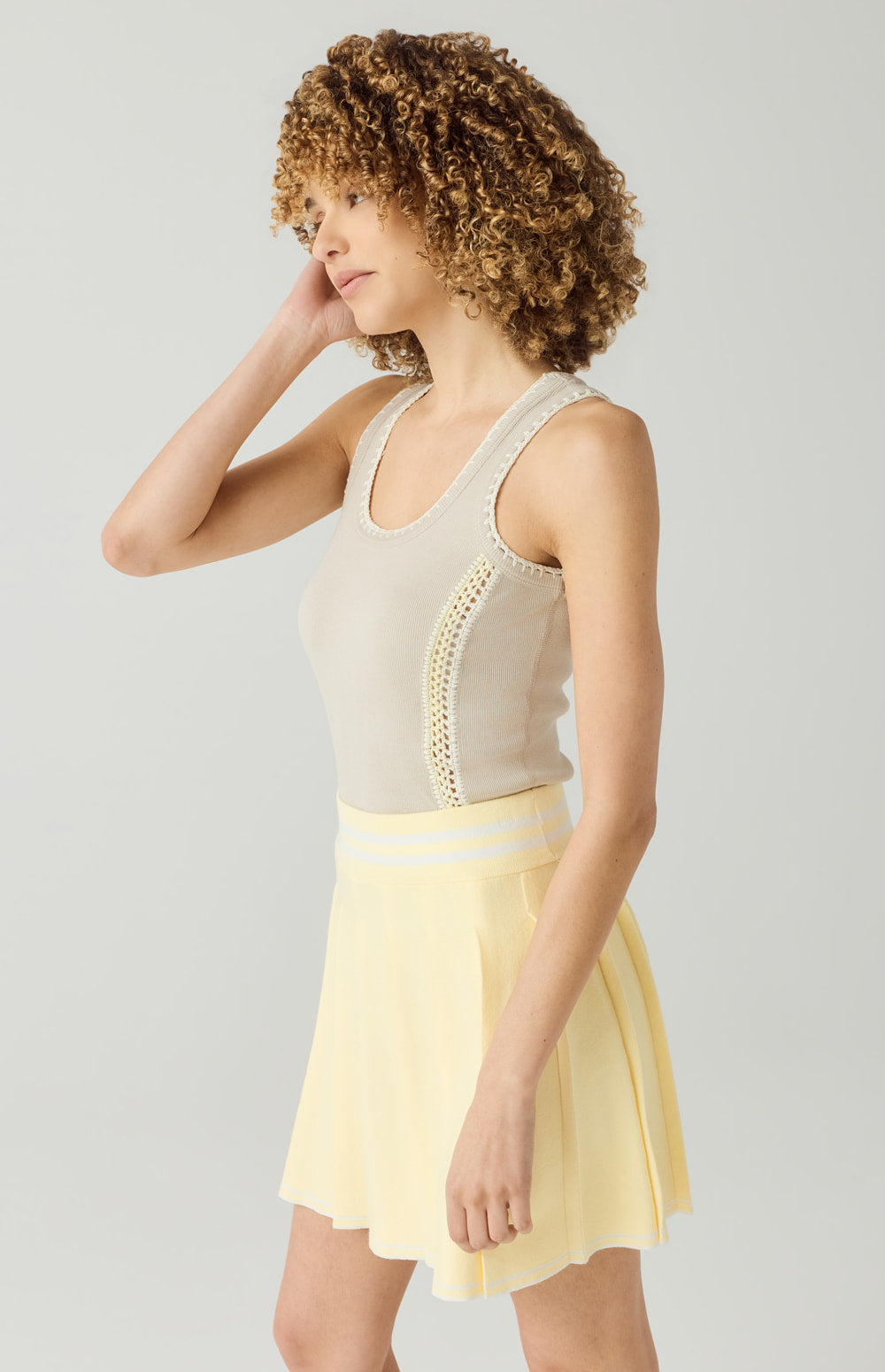 Alp N Rock Casey Pleaated Skirt, butter yellow knit pleated skirt with stripe detail