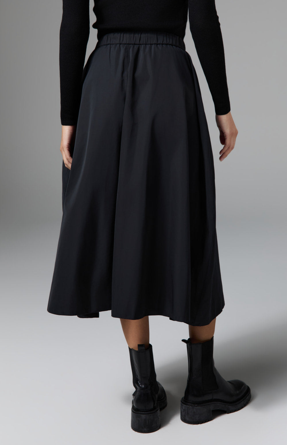 Alp N Rock Chelsea Gathered Midi Skirt, black mid length skirt for women