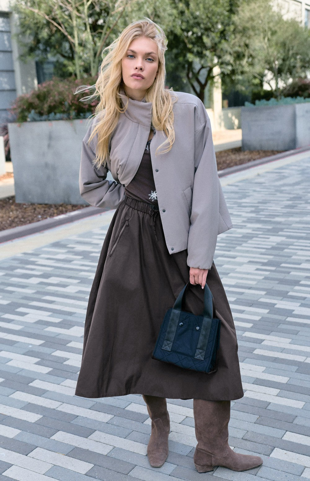Chelsea Gathered Midi Skirt, Coffee | Alp N Rock Alp N Rock Womens Skirt Chelsea Gathered Midi Skirt | Coffee