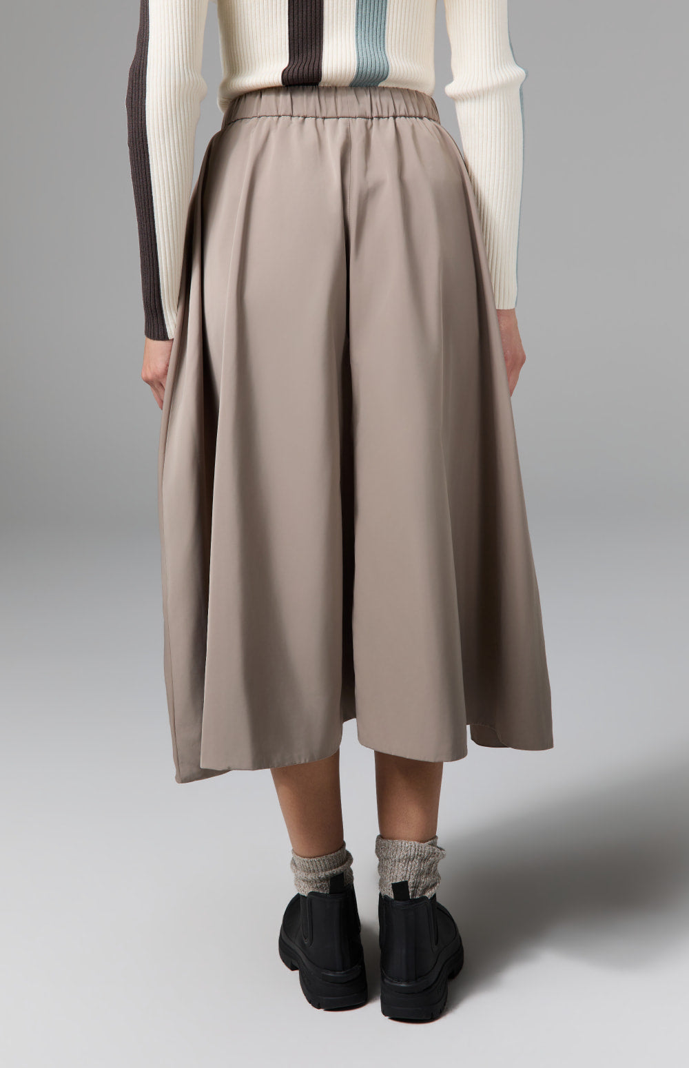 Alp N Rock Chelsea Gathered Midi Skirt, taupe mid length skirt for women