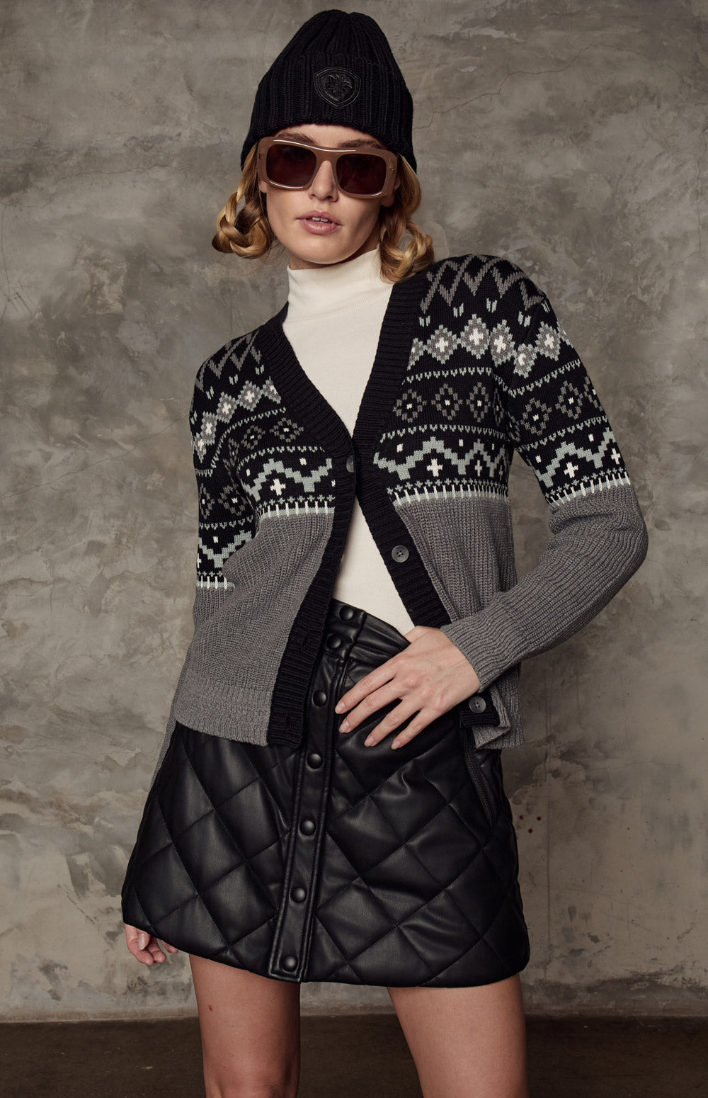Alp N Rock Emilia Skirt, A-line quilted black faux leather mini skirt for women