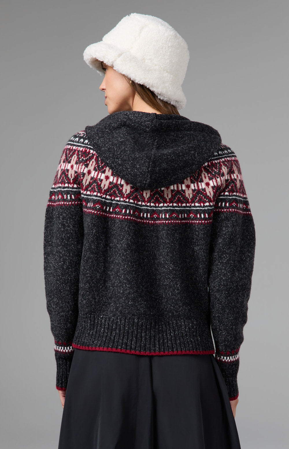 Alp N Rock Alexandra Fair Isle Zip Sweater, black hooded zip sweater for women