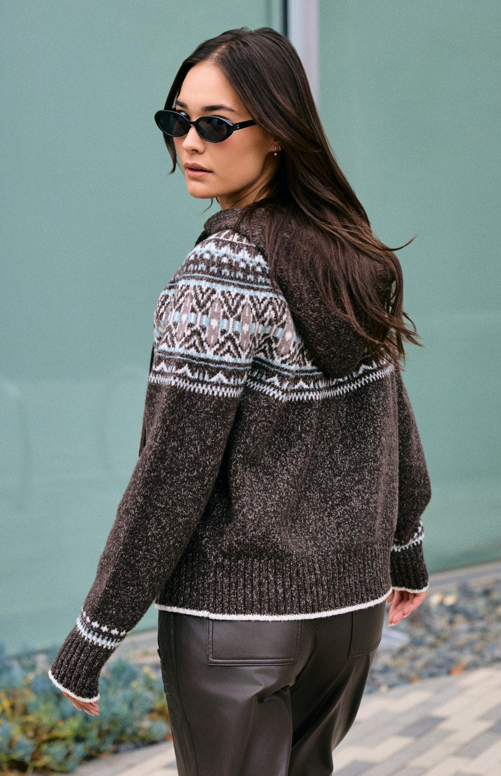 Alp N Rock Alexandra Fair Isle Zip Sweater, dark brown hooded zip sweater for women