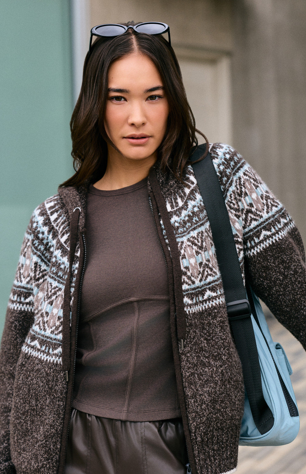 Alp N Rock Alexandra Fair Isle Zip Sweater, dark brown zip sweater for women