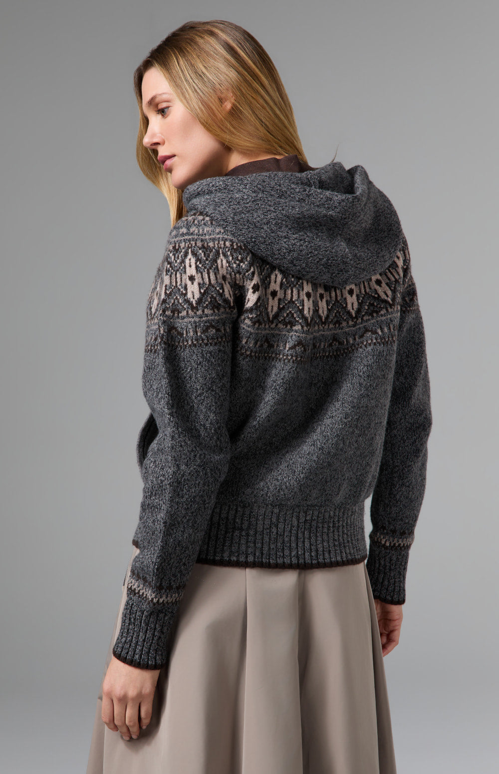 Alp N Rock Alexandra Fair Isle Zip Sweater, heather grey hooded zip sweater for women