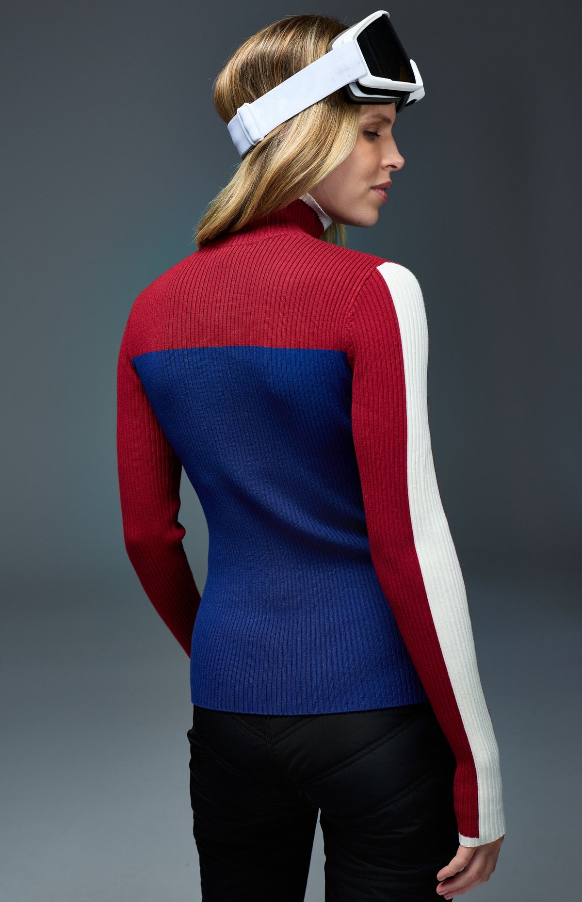 Alp N Rock Ali 1/2 Zip Ski Sweater, deep blue and red half zip fitted ski sweater for women