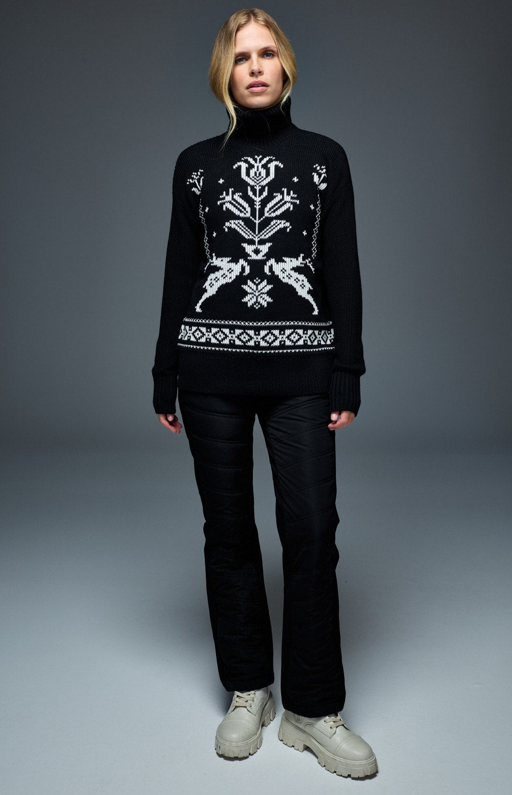 Alp N Rock  Brigitta Turtleneck Sweater, women's black red relaxed turtleneck sweater with embroidered details