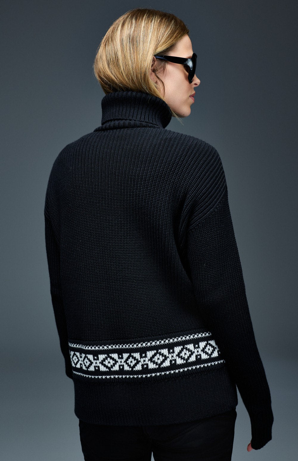 Alp N Rock  Brigitta Turtleneck Sweater, women's black red relaxed turtleneck sweater with embroidered details