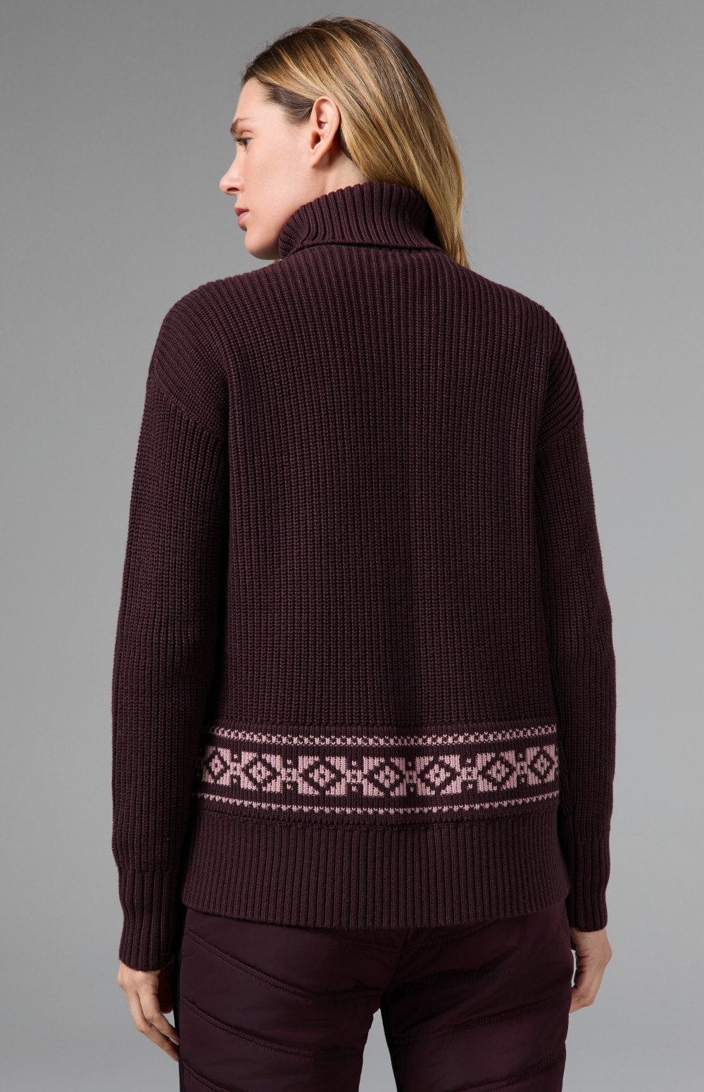 Alp N Rock Brigitta Turtleneck Sweater, women's dark red relaxed turtleneck sweater with embroidered details