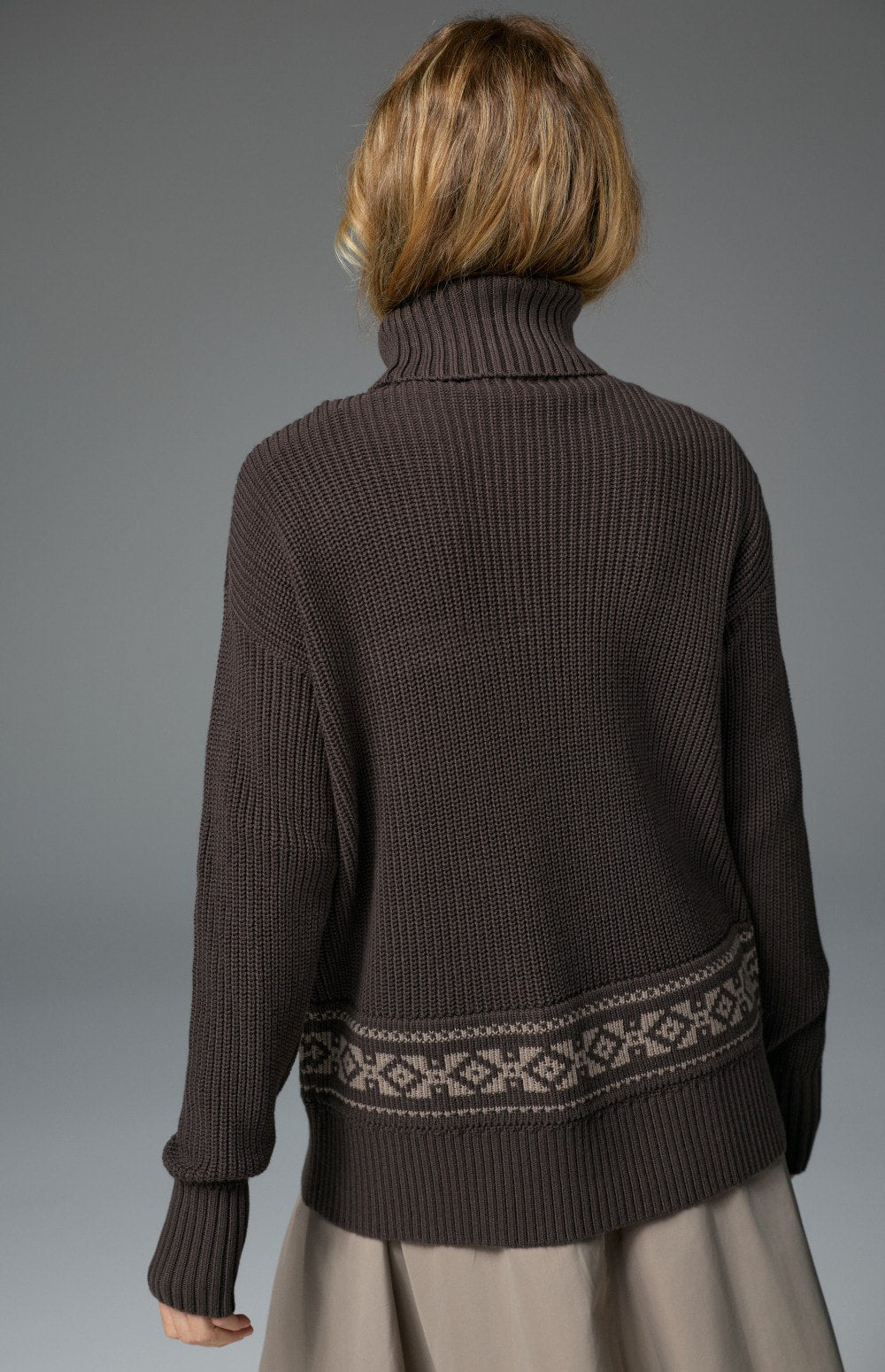 Alp N Rock Brigitta Turtleneck Sweater, women's dark brown relaxed turtleneck sweater with embroidered details