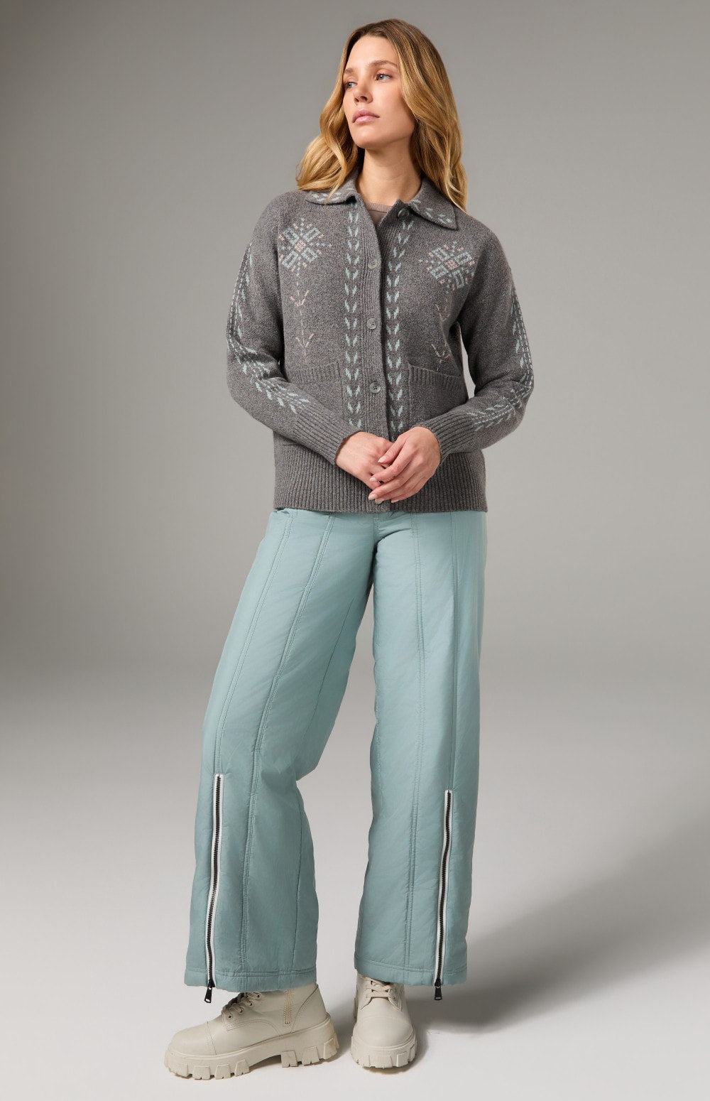 Alp N Rock Cheyenne Cardigan, heather grey button down cardigan for women