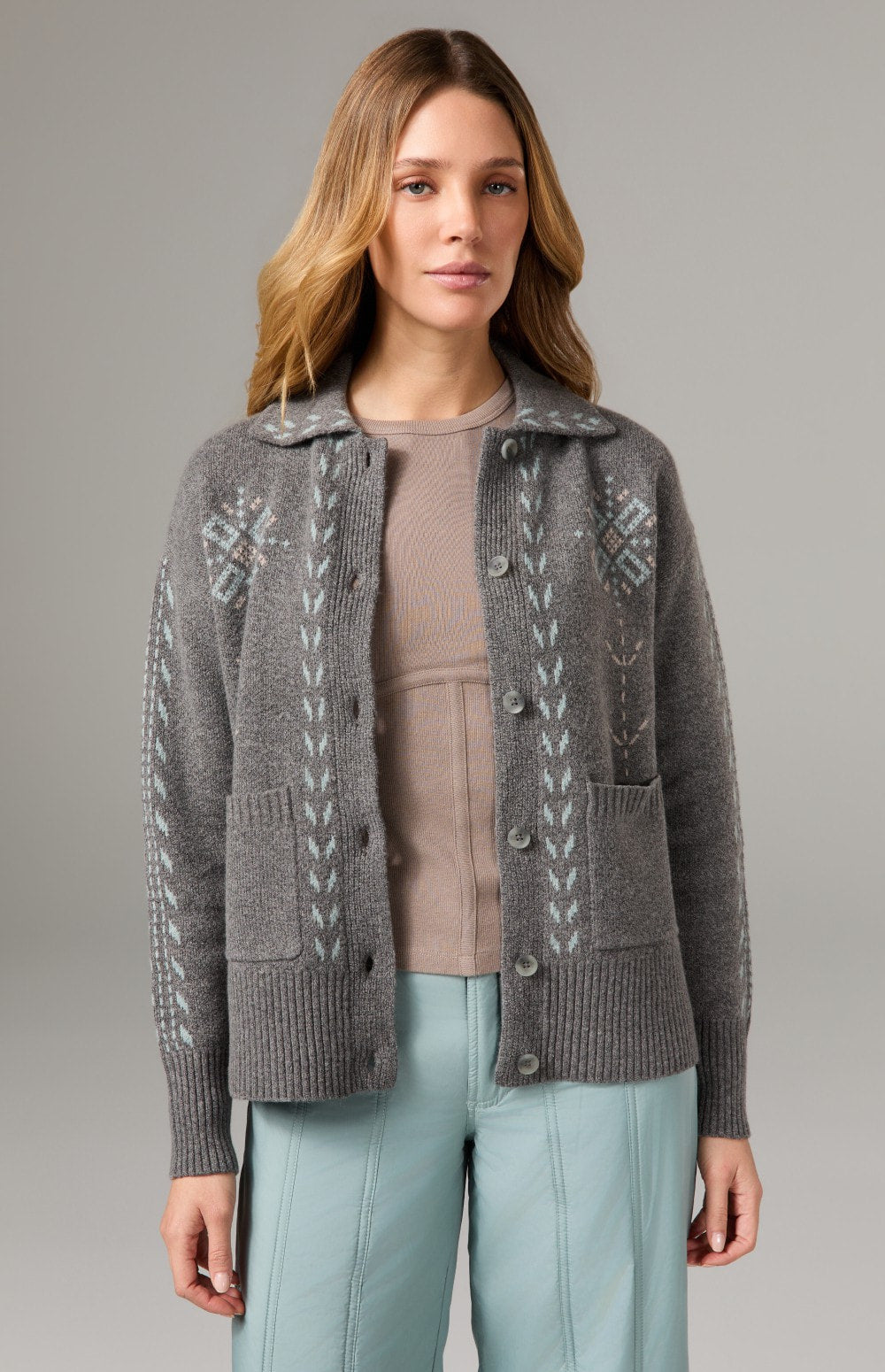Alp N Rock Cheyenne Cardigan, heather grey button down cardigan for women