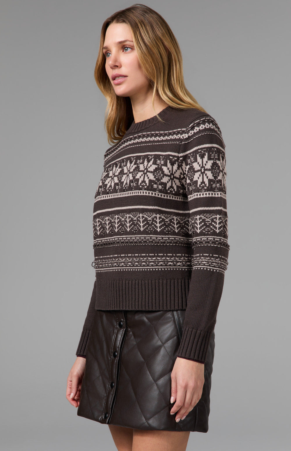 Alp N Rock Danika Fair Isle Sweater, dark brown crew neck sweater for women