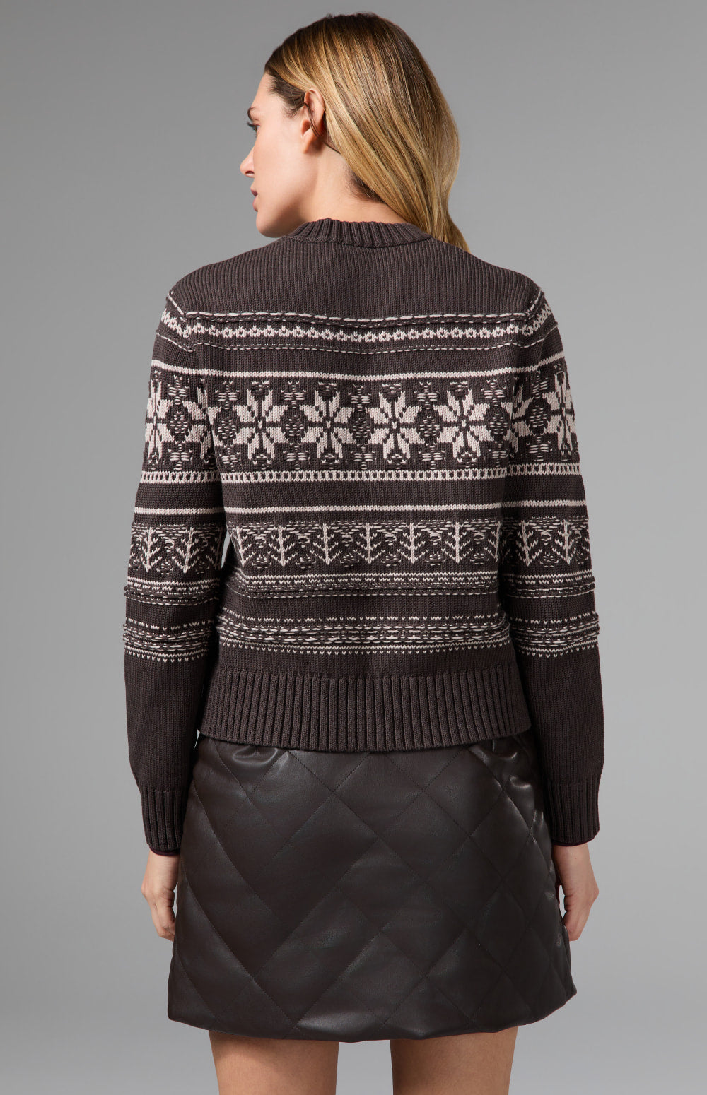 Alp N Rock Danika Fair Isle Sweater, dark brown crew neck sweater for women