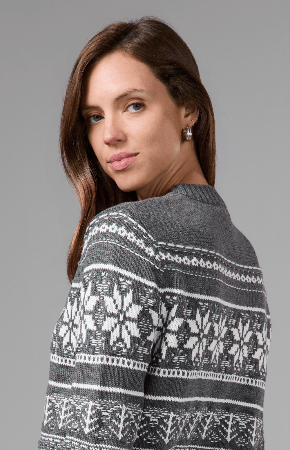 Alp N Rock Danika Fair Isle Sweater, heather grey crew neck sweater for women
