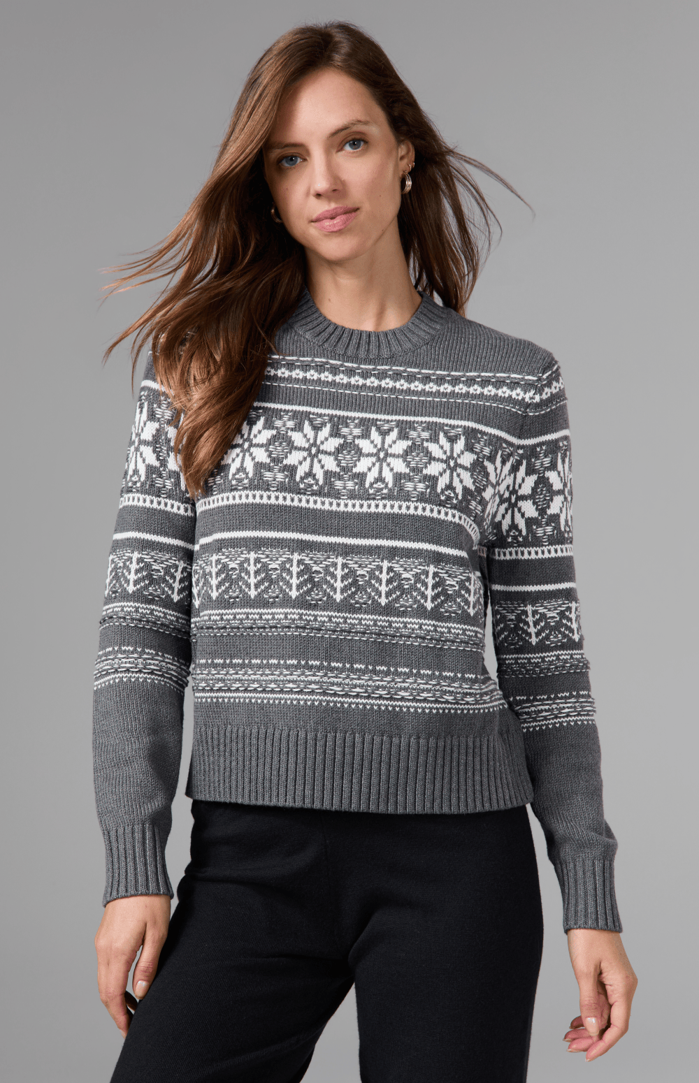 Alp N Rock Danika Fair Isle Sweater, heather grey crew neck sweater for women