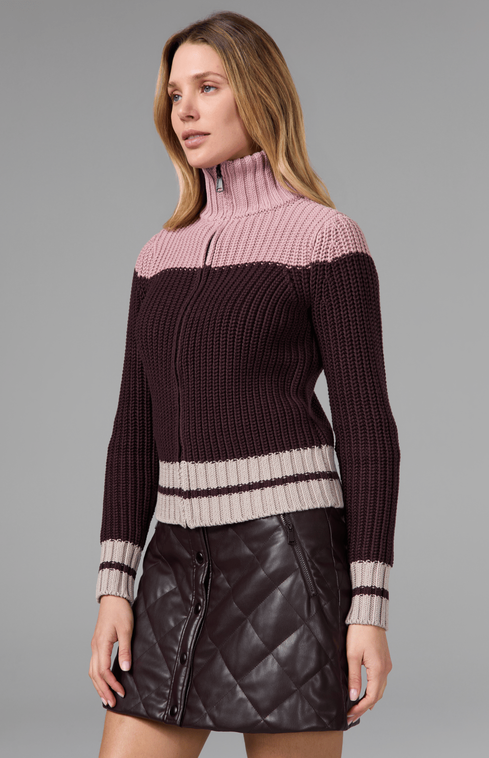 Alp N Rock Daphne Zip Stripe Cardigan, dark red striped zip cardigan for women