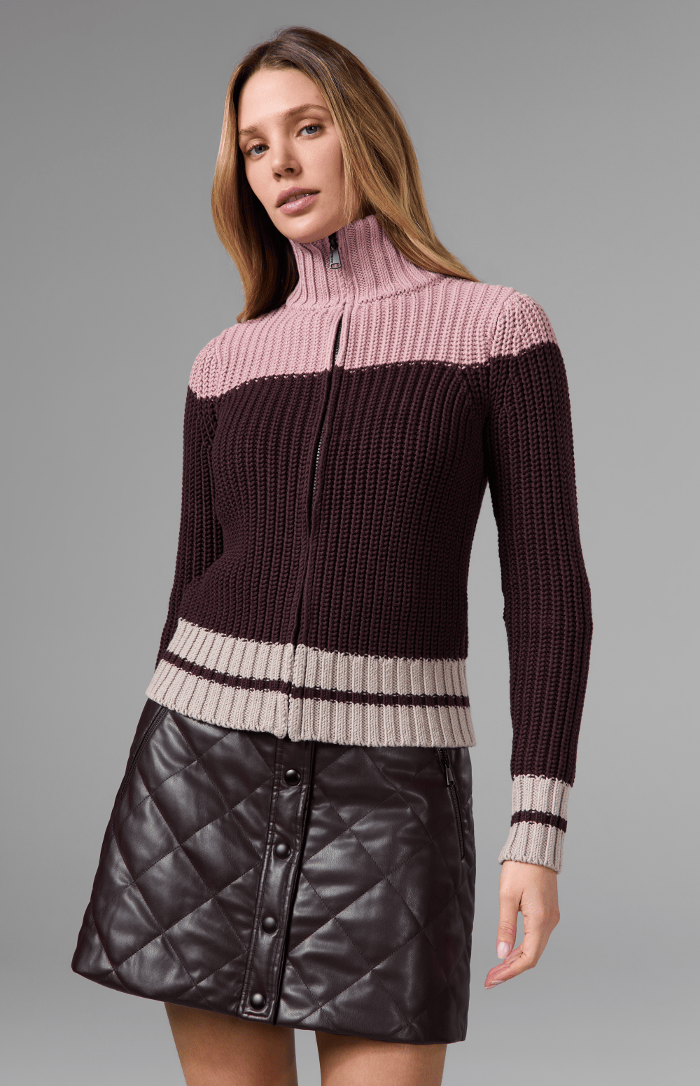 Alp N Rock Daphne Zip Stripe Cardigan, dark red striped zip cardigan for women