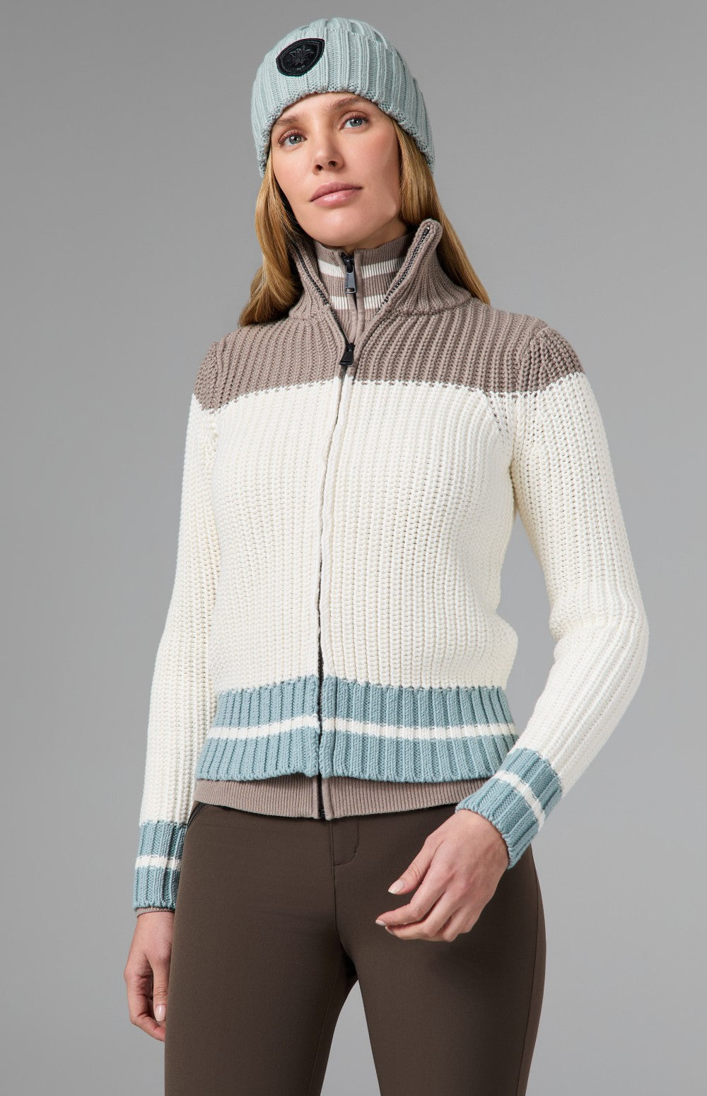 Alp N Rock Daphne Zip Stripe Cardigan, white striped zip cardigan for women