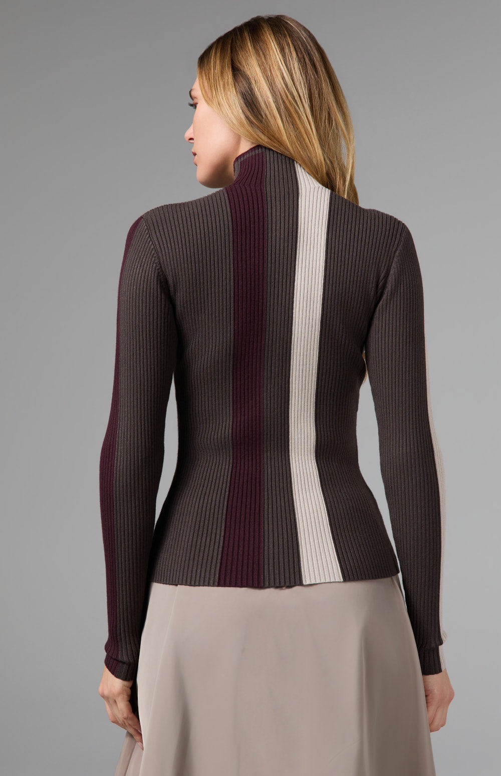 Alp N Rock Emily Ribbed Zip Sweater, dark brown full zip fitted sweater for women