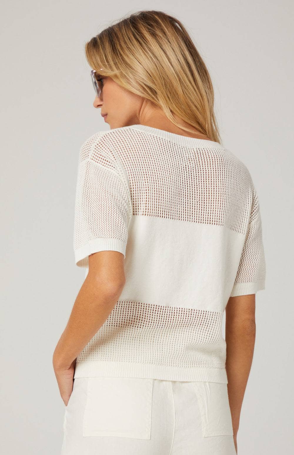 Alp N Rock Emma Top, Women's Off White Short Sleeve Open Knit Sweater