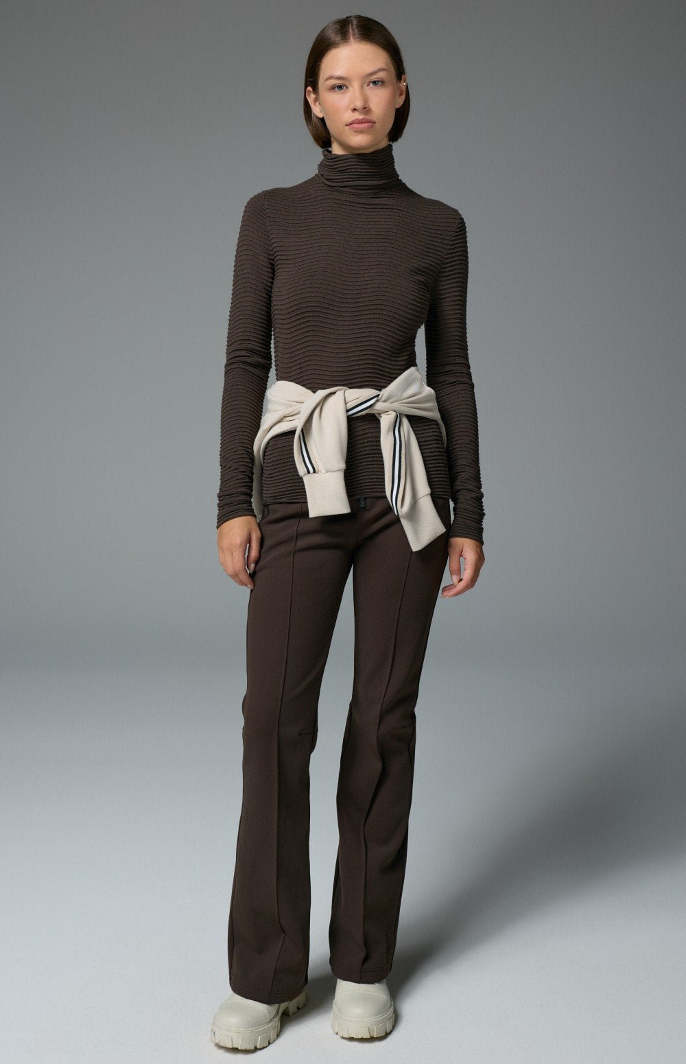 Enya Turtleneck Sweater by Alp N Rock, women's ribbed dark brown turtleneck