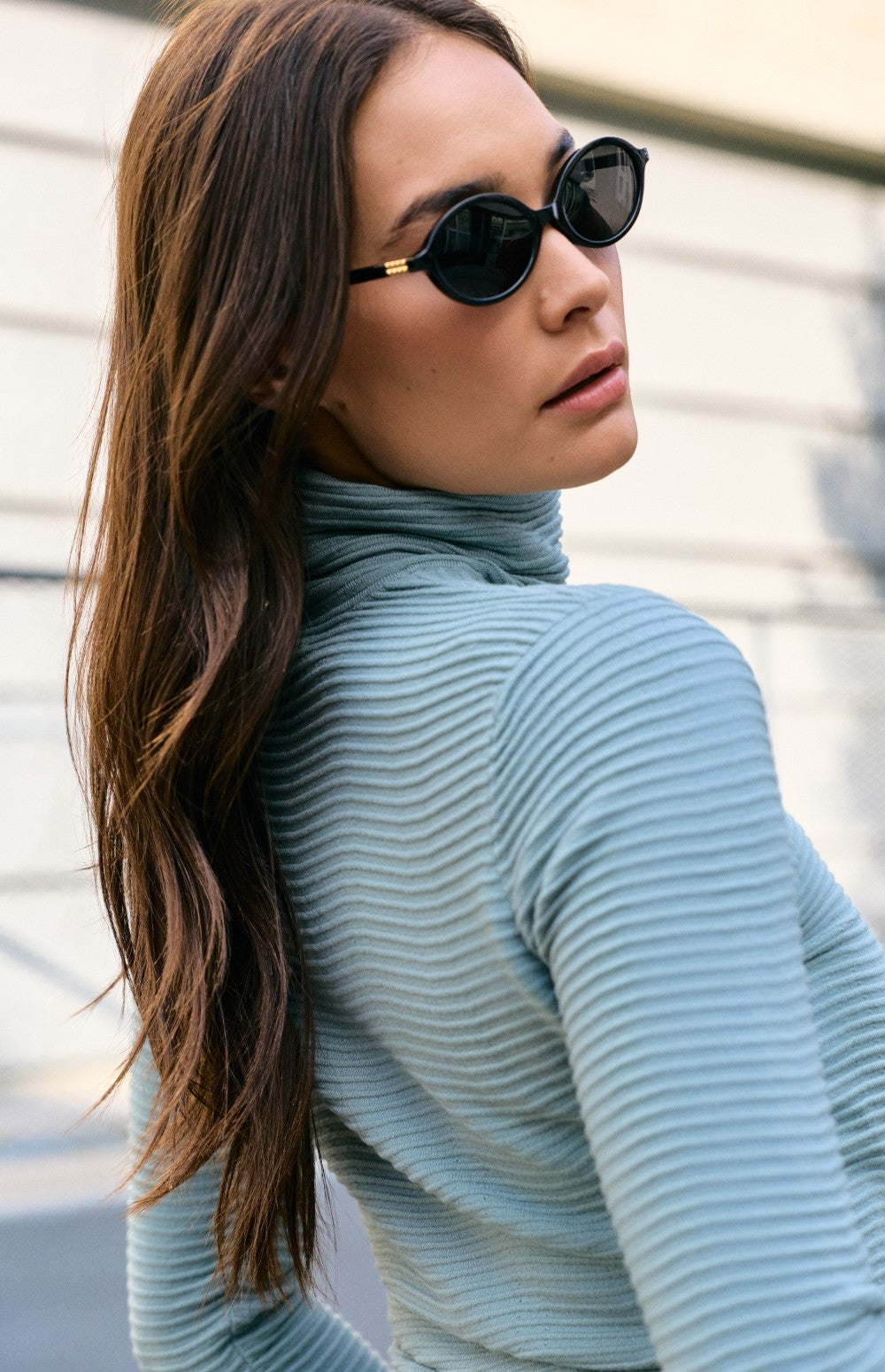 Alp N Rock Enya Turtleneck Sweater, light blue ribbed turtleneck for women