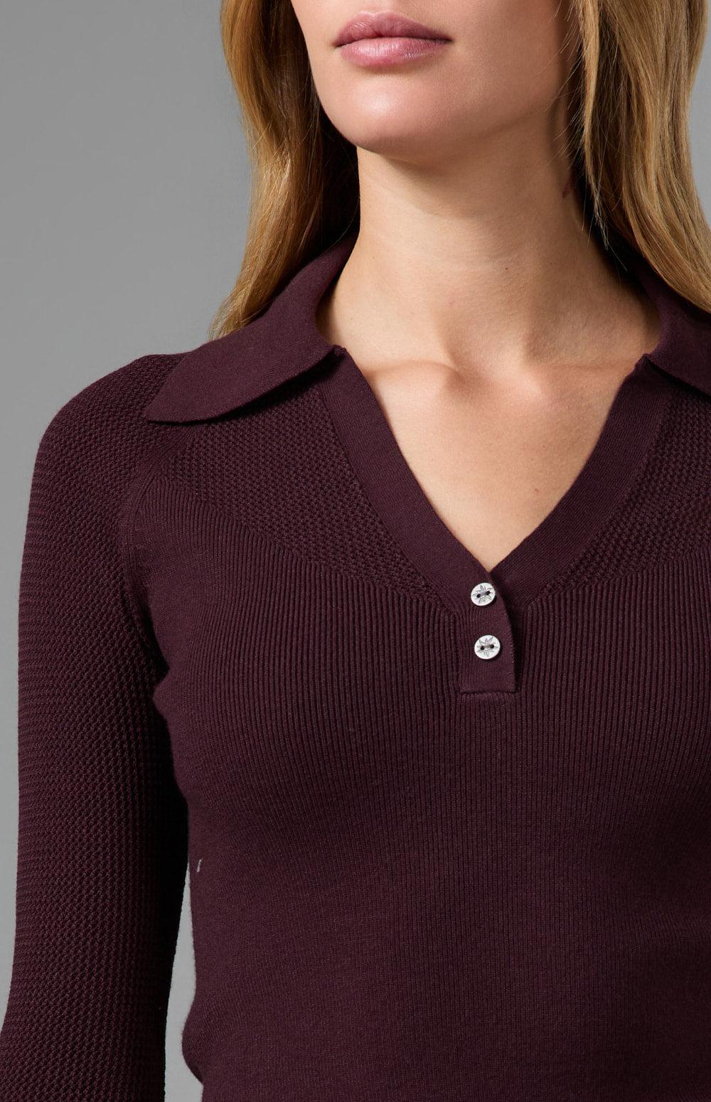 Alp N Rock Fiona Polo Sweater, dark red longsleeve polo sweater with collar