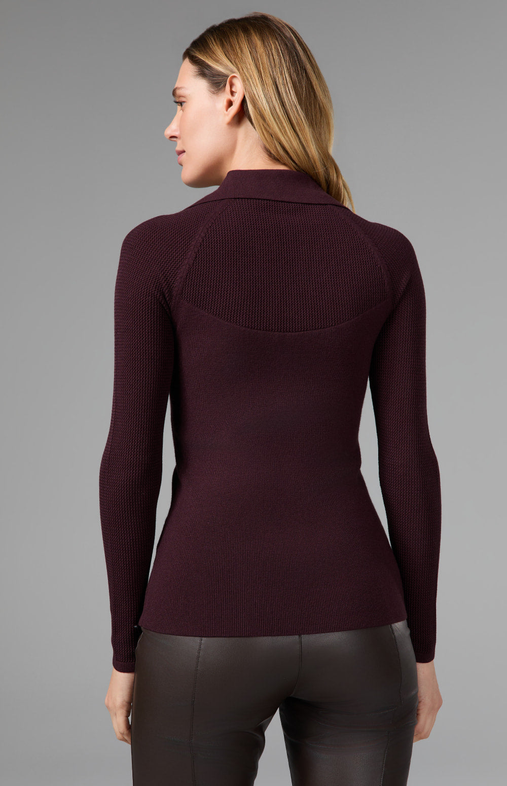 Alp N Rock Fiona Polo Sweater, dark red longsleeve polo sweater with collar