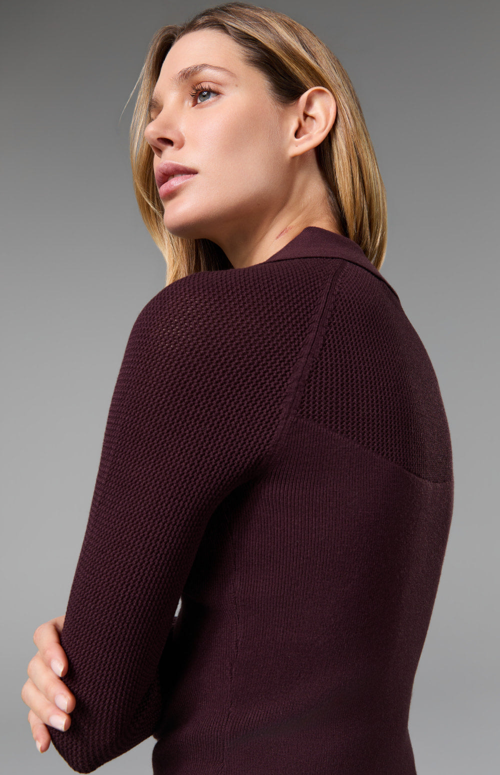 Alp N Rock Fiona Polo Sweater, dark red longsleeve polo sweater with collar