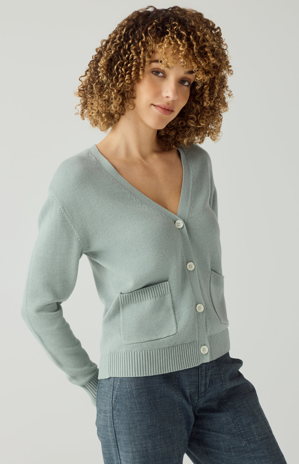Alp N Rock Florence Cardigan, silver blue button front women's cardigan with patch pockets