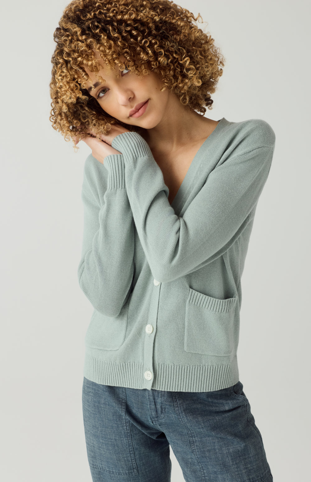 Alp N Rock Florence Cardigan, silver blue button front women's cardigan with patch pockets