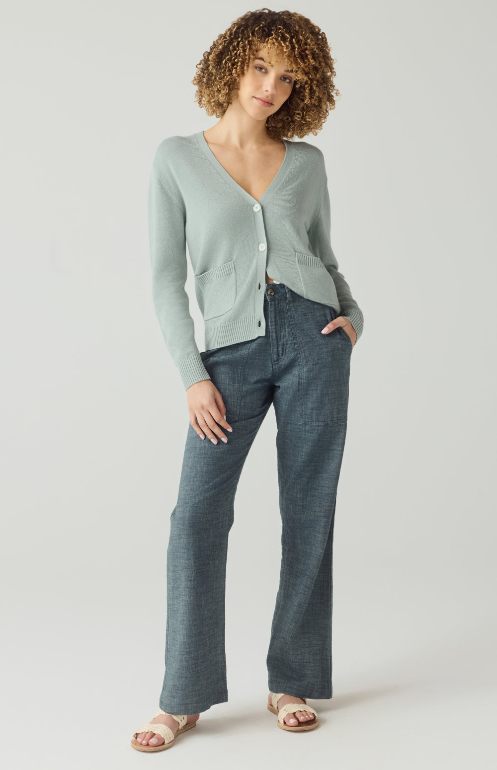 Alp N Rock Florence Cardigan, silver blue button front women's cardigan with patch pockets