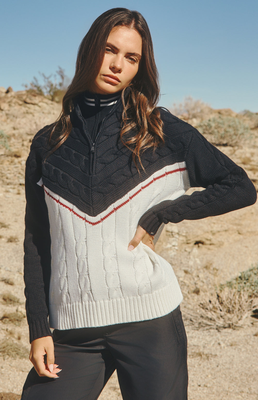 Jordan 1/2 Zip Cable Knit Sweater, Black | Alp N Rock Alp N Rock Womens Sweater Jordan 1/2 Zip Cable Knit Sweater | Black