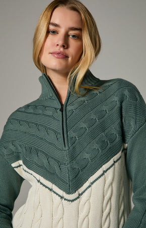 Jordan 1 2 Zip Cable Knit Sweater Eucalyptus