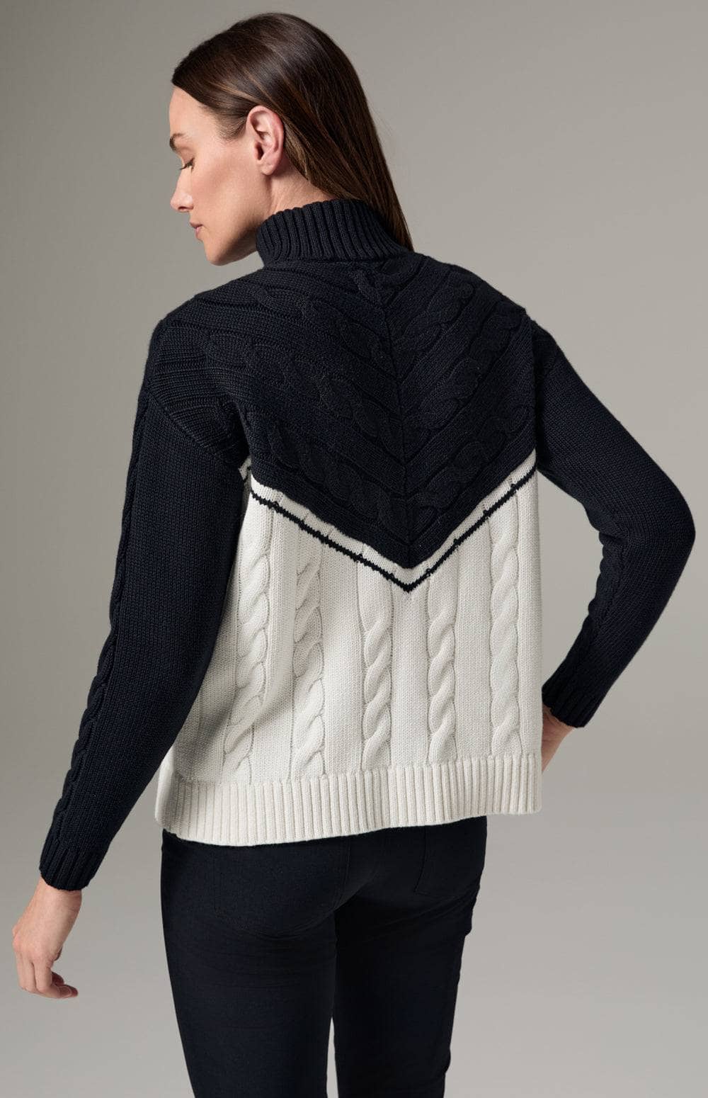 Alp N Rock Jordan Sweater, Women's Cable Knit Sweater with Half Zip and Black and White V Pattern