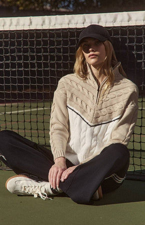 Jordan 1 2 Zip Cable Knit Sweater Wheat