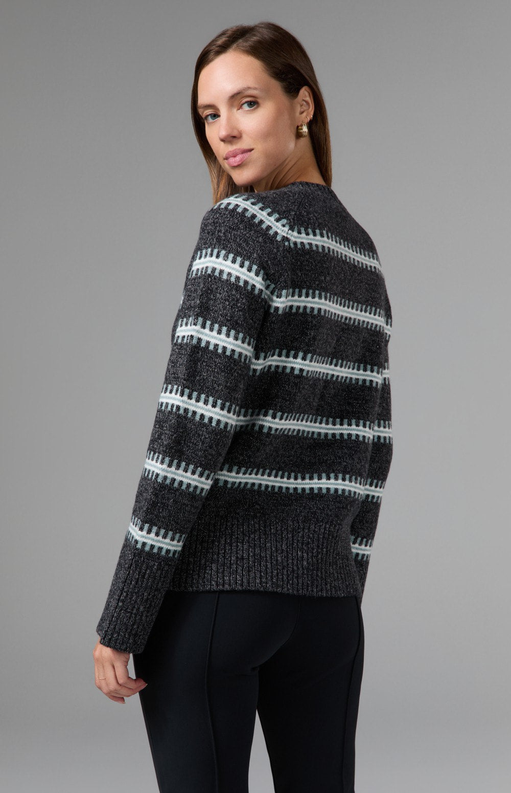 Alp N Rock Kelly Sweater, black striped cozy crew neck sweater for women