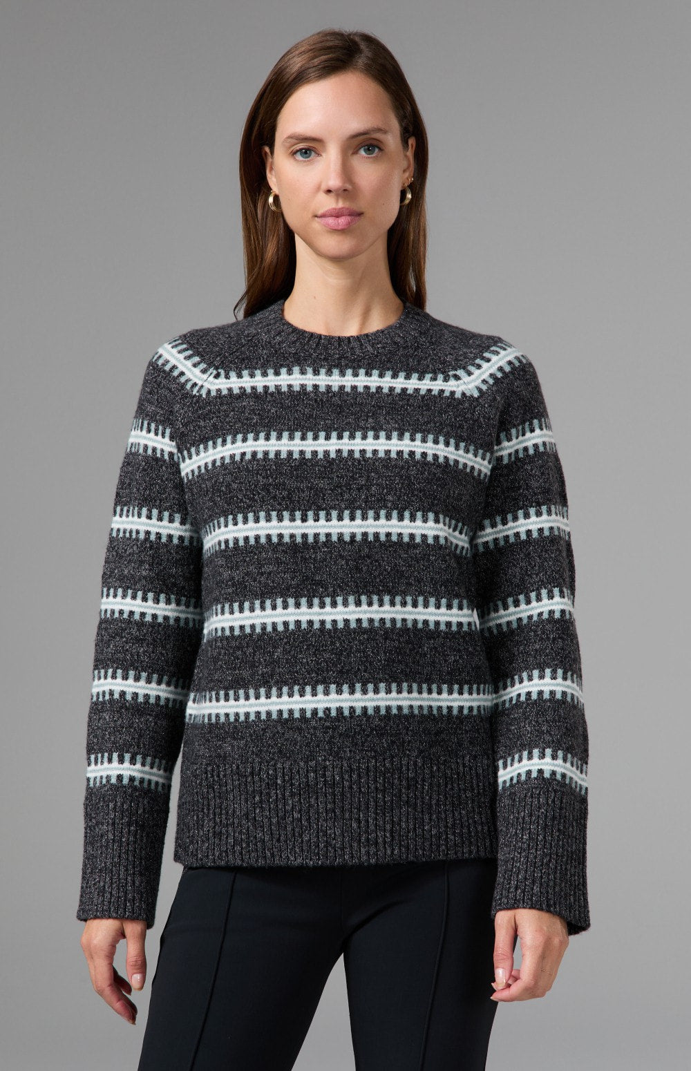 Alp N Rock Kelly Sweater, black striped cozy crew neck sweater for women