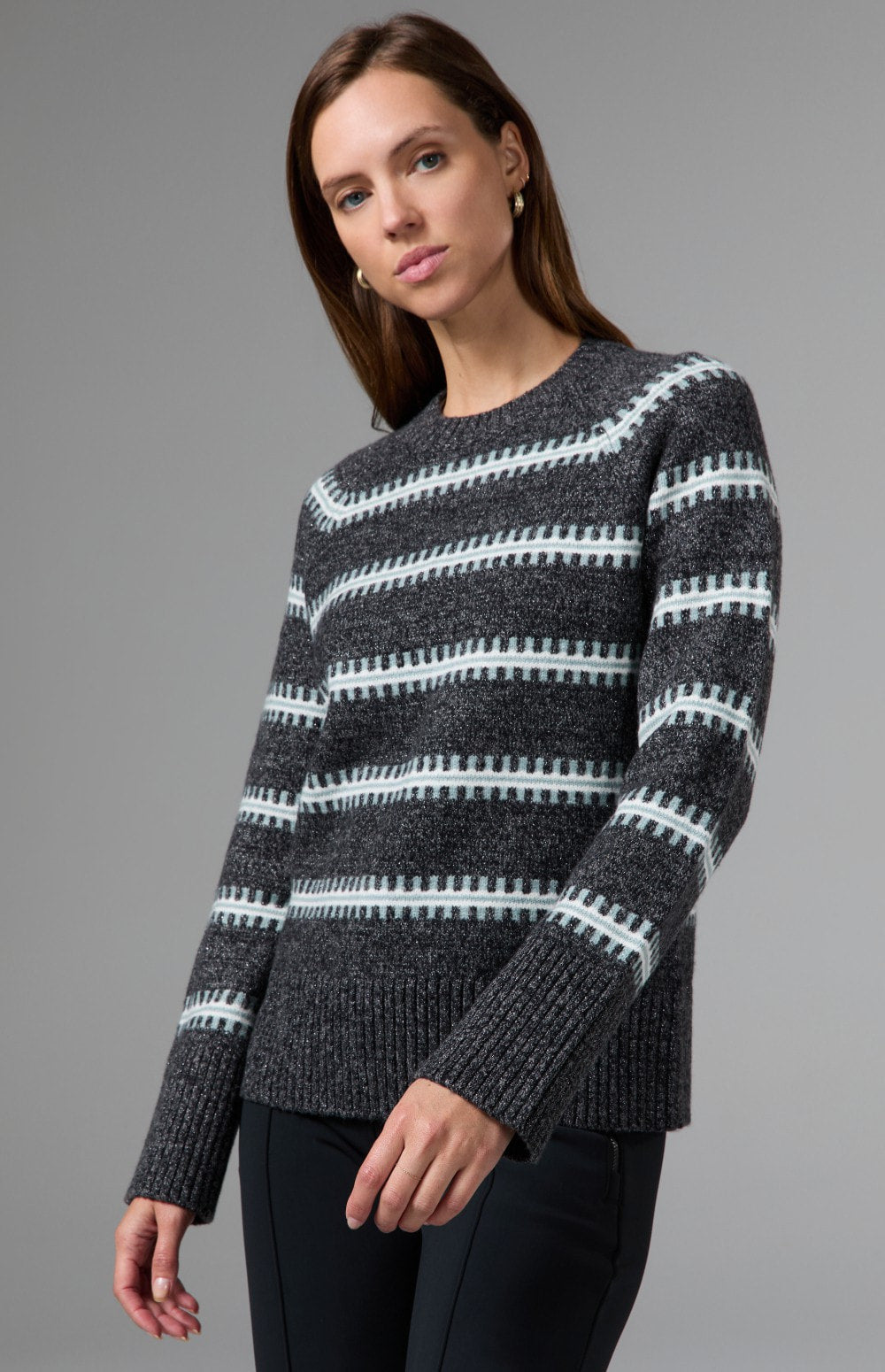 Alp N Rock Kelly Sweater, black striped cozy crew neck sweater for women
