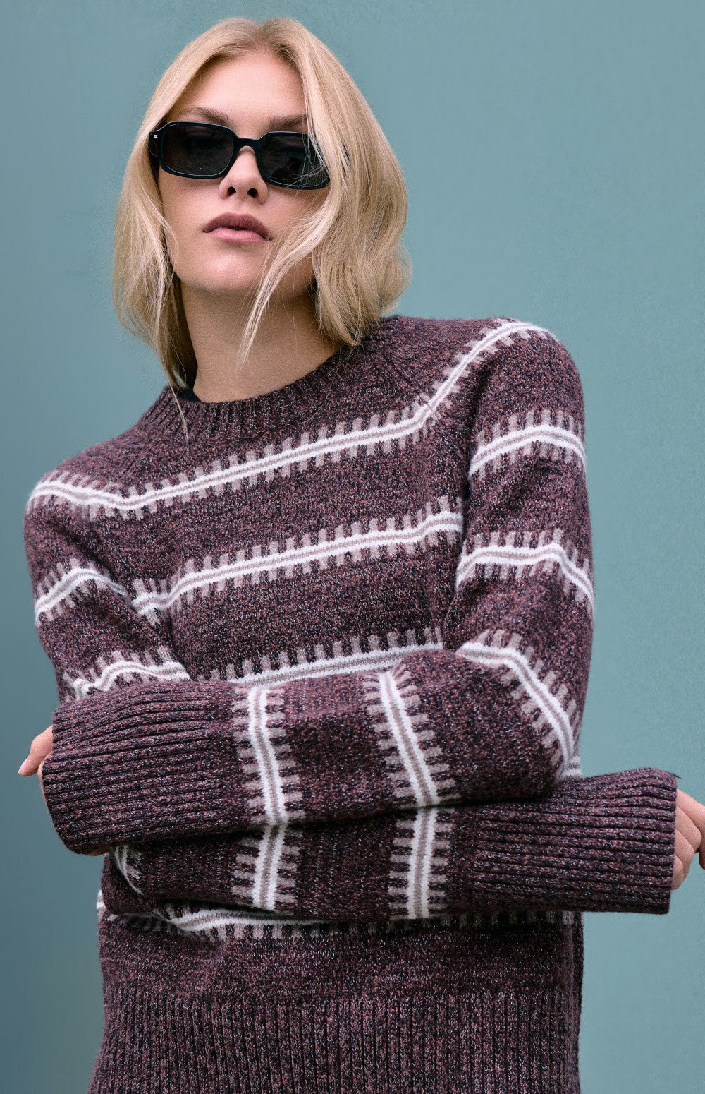 Alp N Rock Kelly Lurex Crewneck Sweater, dark red striped crewneck sweater for women