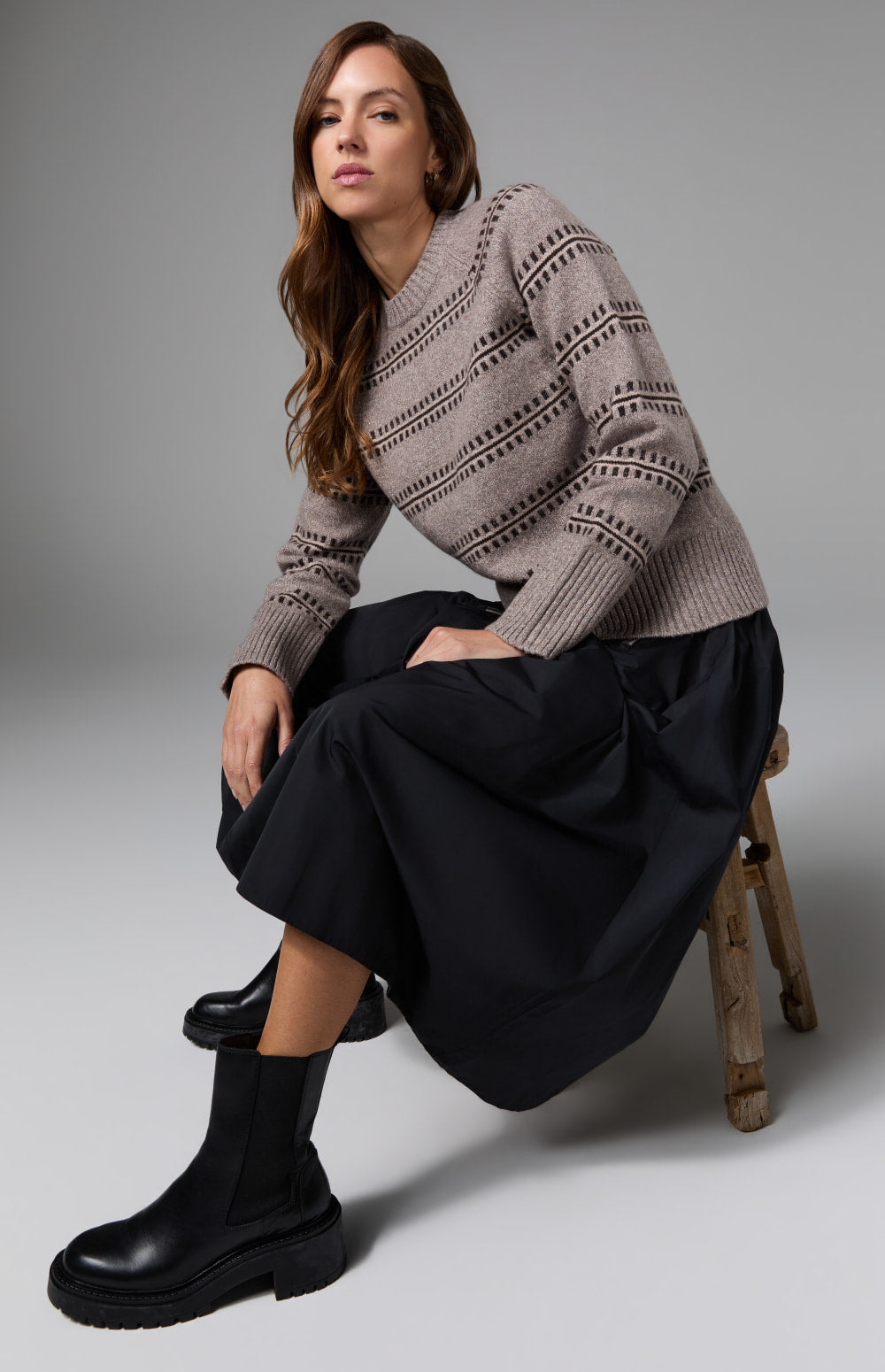 Alp N Rock Kelly Lurex Crewneck Sweater, taupe striped crewneck sweater for women