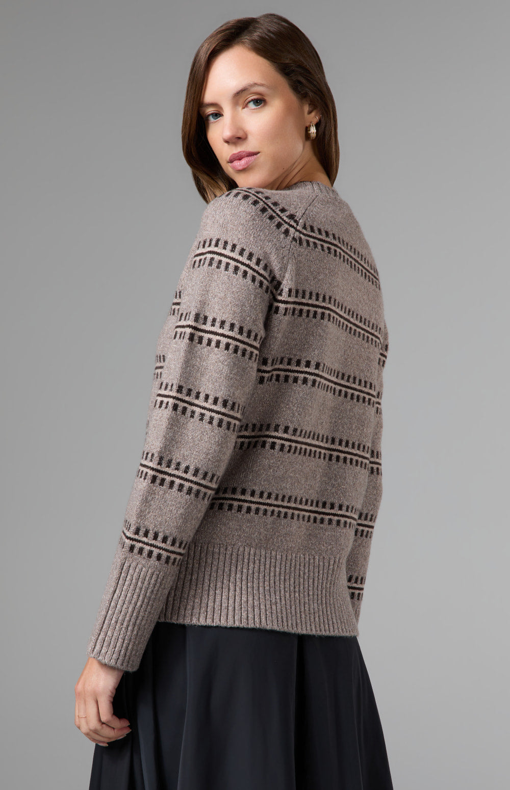 Alp N Rock Kelly Lurex Crewneck Sweater, taupe striped crewneck sweater for women